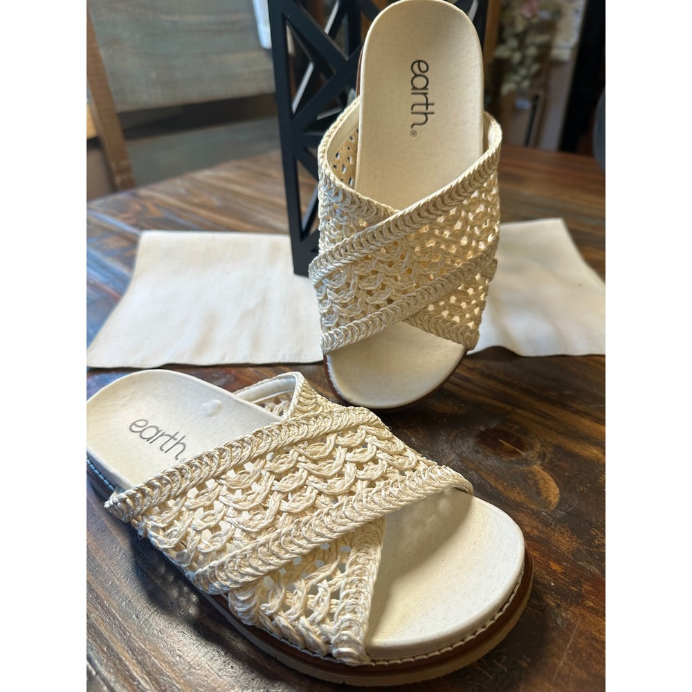 Earth Flurry 2 Cream Woven Crisscross Slide Sandals Womens‎ 6M ETFLURRY2 Ivory